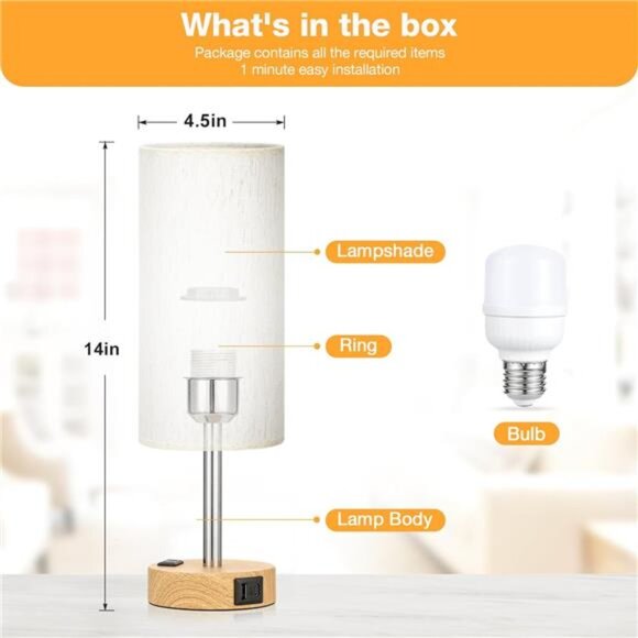 Bedside Table Lamp for Bedroom - 3 Way Dimmable Touch Lamp USB C Charging Ports - Picture 2 of 7